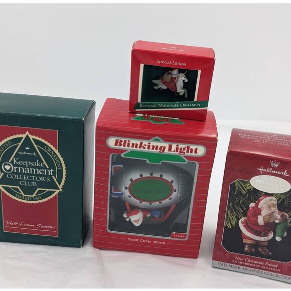 Hallmark Ornaments Vintage Santa Lot Visit From Santa Magic Ride Blimp W/Box - Picture 2 of 16